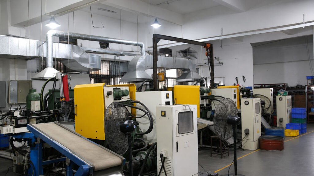 Metal hardware manufacturing facility with automated production equipment and skilled workers